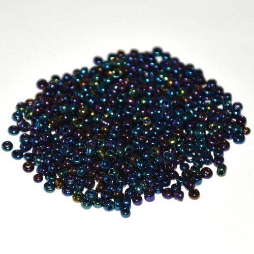 10gr perles de rocaille bleu marron violet brillant 2mm environ 800 perles (ref14)