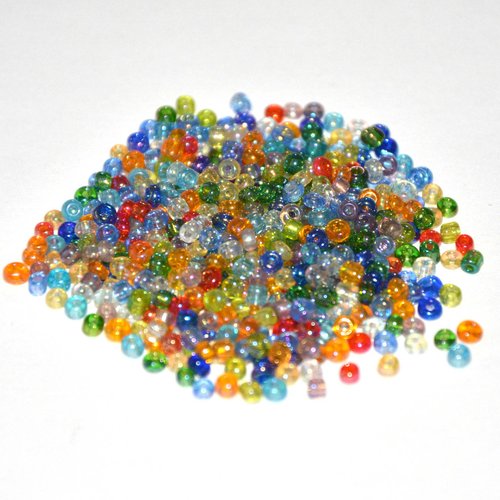 10gr perles de rocaille multicolore brillant en verre 2mm environ 800 perles (ref19)