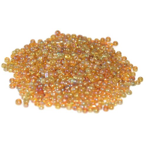 10gr perles de rocaille orangé reflets arc en ciel en verre  2mm environ 800 perles (ref30)