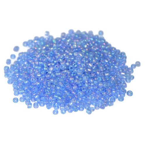 10gr perles de rocaille bleu reflets arc en ciel en verre  2mm environ 800 perles (ref36)