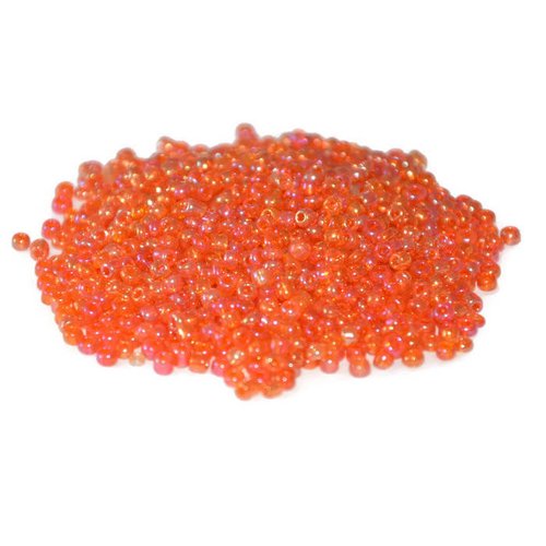 10gr perles de rocaille orange  reflets arc en ciel en verre  2mm environ 800 perles (ref40)