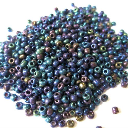 10gr perles de rocaille bleu vert violet brillant en verre  2mm (environ 800 perles)