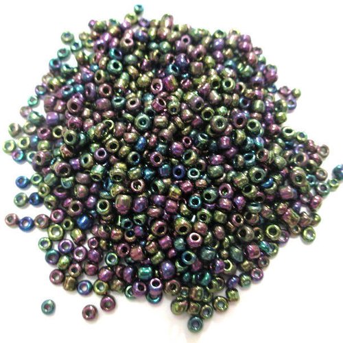 10gr perles de rocaille violet marron vert en verre  2mm (environ 800 perles)