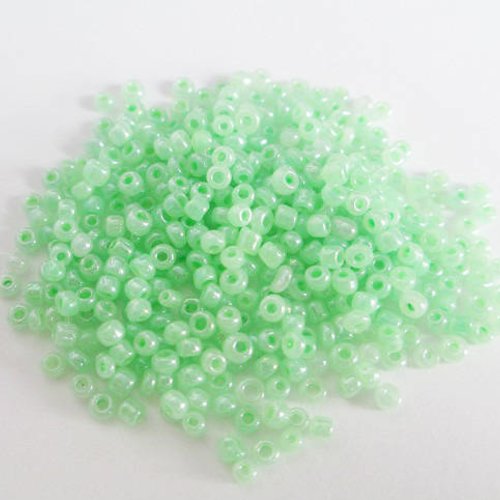 10gr perles de rocaille vert pomme nacré 2mm (environ 800 perles)