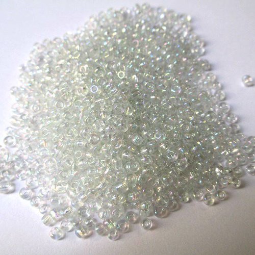 10gr perles de rocaille blanc reflet arc en ciel en verre  2mm (environ 800 perles)