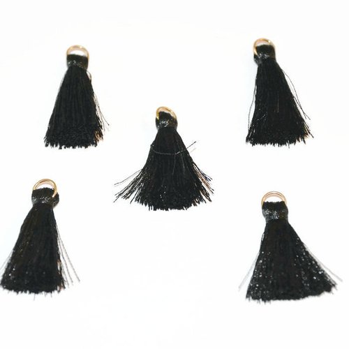 7 breloques pompons noirs  en coton 3cm