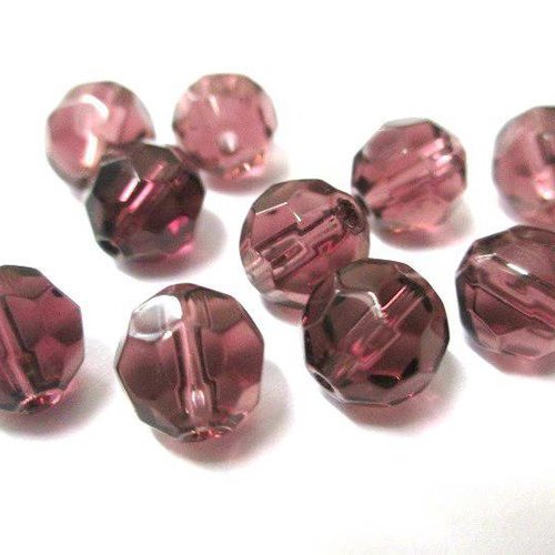 10 perles à facettes violet en verre 8mm