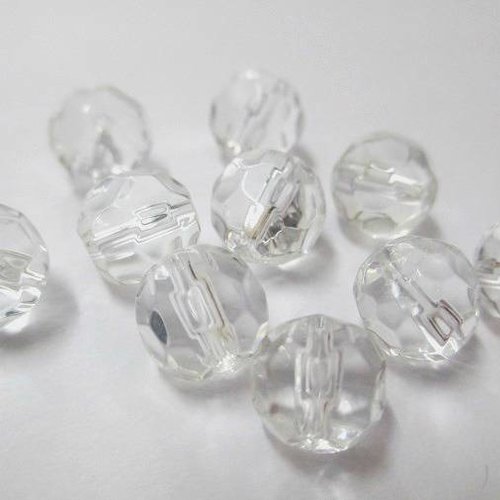 10 perles à facettes transparent en verre 8mm