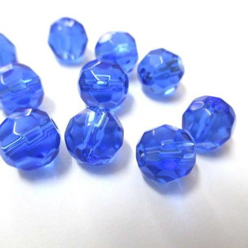 10 perles à facettes bleu foncé en verre 8mm