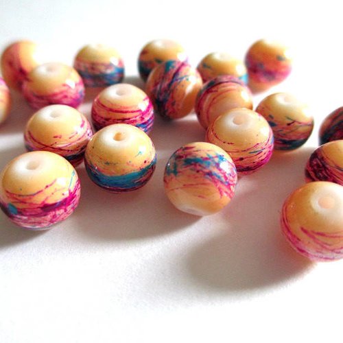 10 perles beige tréfilé multicolore en verre peint 8mm (b-26)