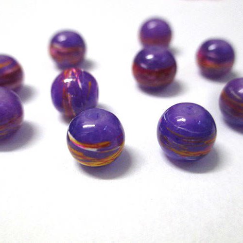 10 perles violet foncé tréfilé multicolore en verre peint 8mm (b-28)