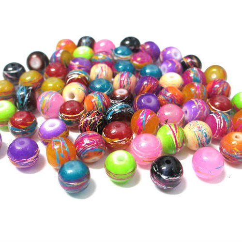 65 perles tréfilé multicolore en verre peint mélange de couleur 8mm