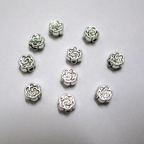25 perles métal intercalaires fleur couleur argent vieilli 5x3mm (app16)