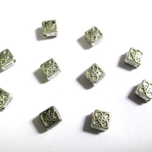 25 perles métal intercalaire carré couleur argent vieilli 5mm (app20)