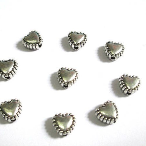 10 perles métal intercalaires coeur couleur argent vieilli 7mm (app15)