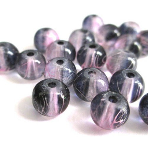20 perles noir tréfilé rose et blanc 6mm ronde en verre
