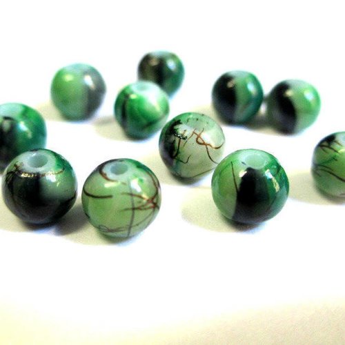 20 perles verte tréfilé marron en verre peint 6mm (1)