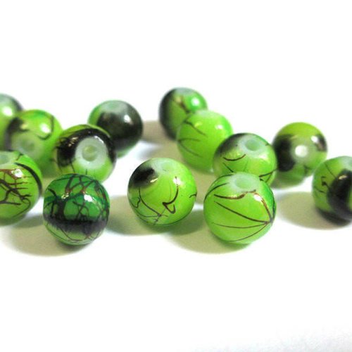 20 perles verte tréfilé marron en verre peint 6mm (2)
