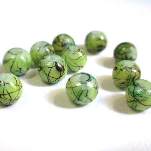 20 perles verte tréfilé marron en verre peint 6mm (4)