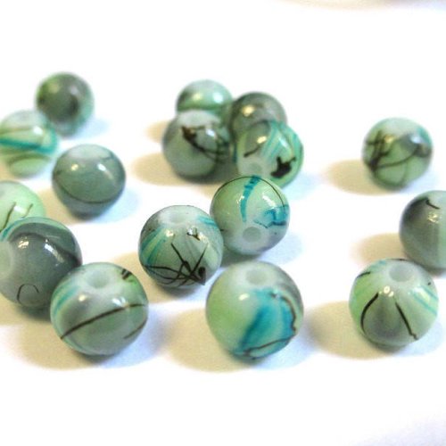 20 perles bleu vert tréfilé marron en verre peint 6mm (5)