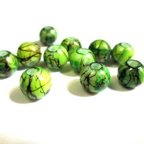 20 perles verte tréfilé marron en verre peint 6mm (3)