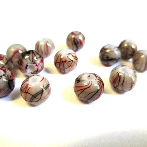 20 perles rouge tréfilé marron en verre peint 6mm