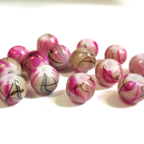 20 perles rose tréfilé marron en verre peint 6mm (2)