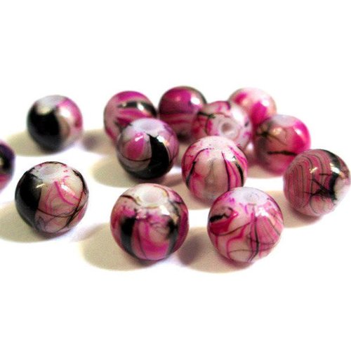 20 perles fuchsia tréfilé marron en verre peint 6mm