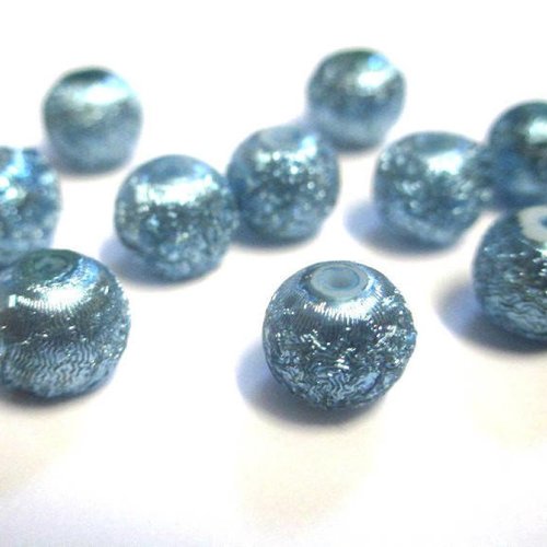 10 perles bleu brillant  en verre  8mm