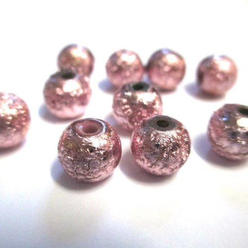 10 perles rose brillant  en verre  8mm