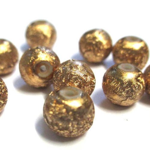 10 perles cuivré brillant  en verre  8mm