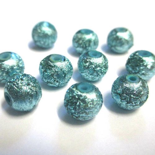10 perles bleu clair brillant  en verre  8mm