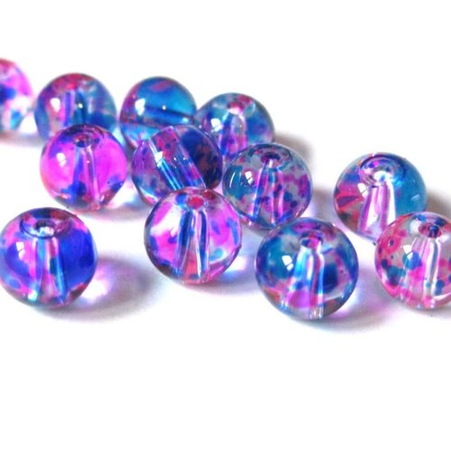 20 perles transparent tréfilé fuchsia et bleu 6mm