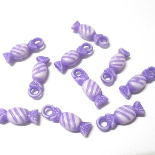 10 pendentifs acrylique forme bonbon 21x7mm couleur violet