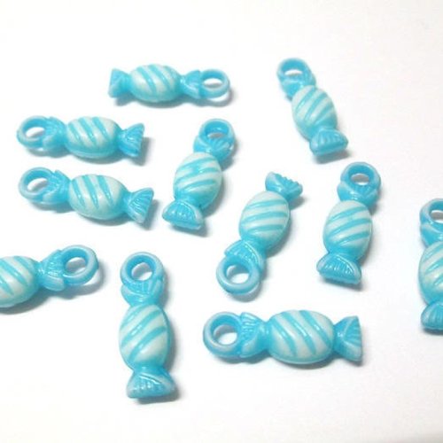 10 pendentifs acrylique forme bonbon 21x7mm couleur bleu