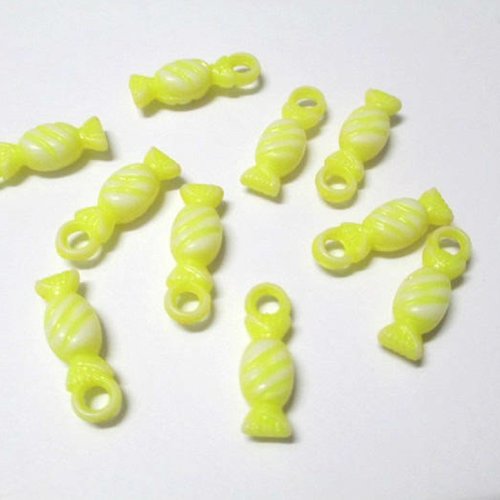 10 pendentifs acrylique forme bonbon 21x7mm couleur jaune