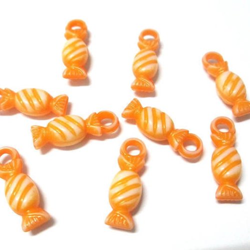 10 pendentifs acrylique forme bonbon 21x7mm couleur orange
