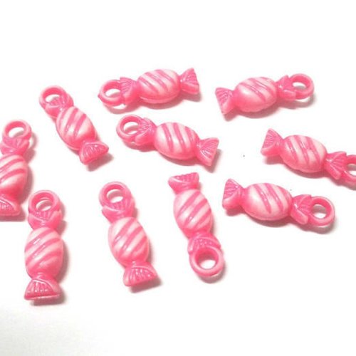 10 pendentifs acrylique forme bonbon 21x7mm couleur rose