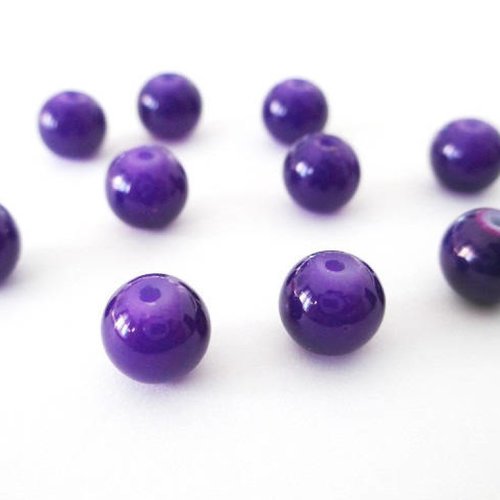 10 perles violet imitation jade en verre 8mm