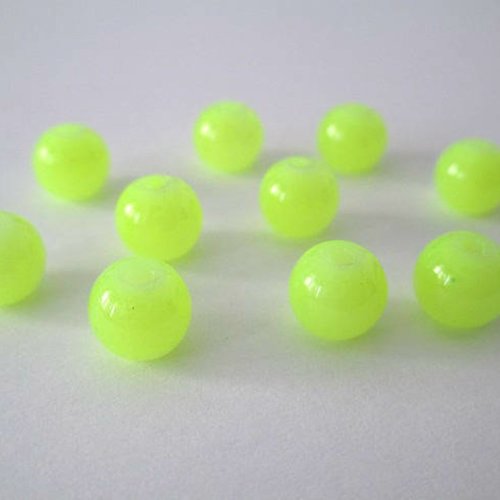 10 perles jaune fluo imitation jade en verre 8mm