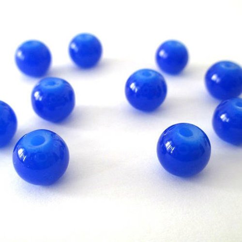 10 perles bleu foncé imitation jade en verre 8mm