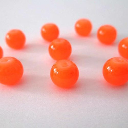 10 perles orange fluo imitation jade en verre 8mm