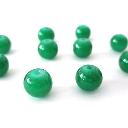 10 perles vertes imitation jade en verre 8mm