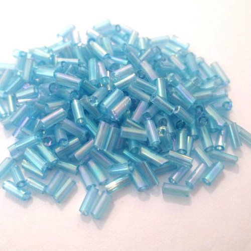 10gr perles de rocaille tube en verre couleur bleu clair 5mm