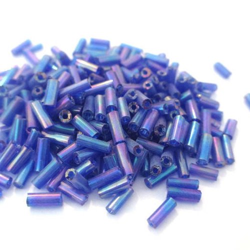 10gr perles de rocaille tube en verre couleur bleu ab 5mm