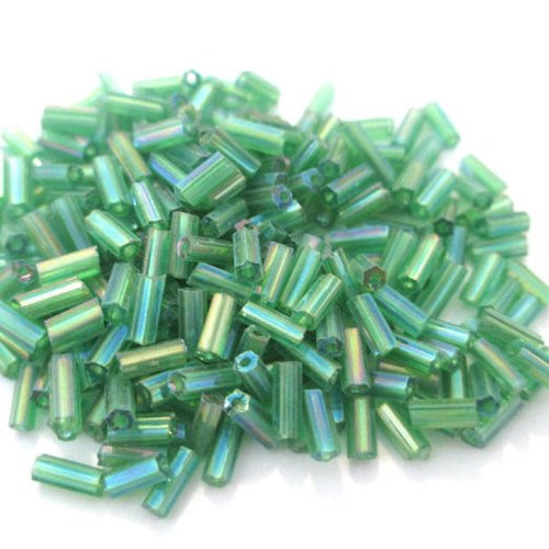 10gr perles de rocaille tube en verre couleur vert  5mm