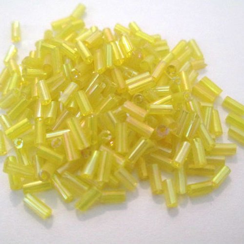 10gr perles de rocaille tube en verre couleur jaune irisé 5mm