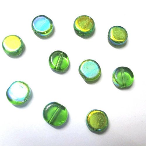 10 perles rondes et plates électroplate plaqué ab couleur vert 8mm