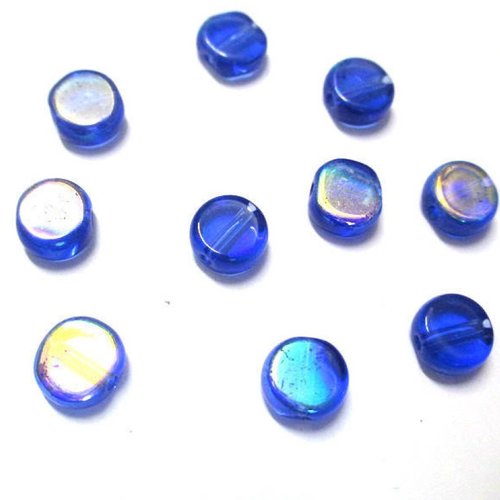 10 perles rondes et plates électroplate plaqué ab couleur bleu 8mm