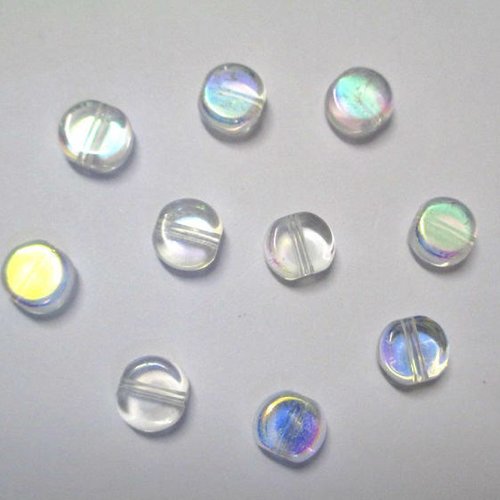 10 perles rondes et plates électroplate plaqué ab couleur blanc 8mm